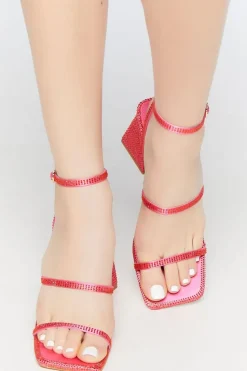 Rhinestone Open-Toe Flare Heels