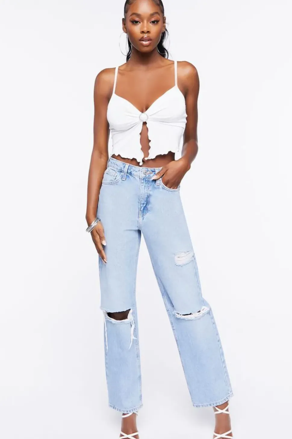 Rhinestone O-Ring Cropped Cami