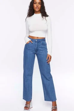Rhinestone-Striped 90S-Fit Jeans