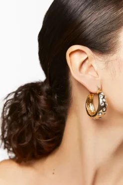 Rhinestone-Studded Hoop Earrings