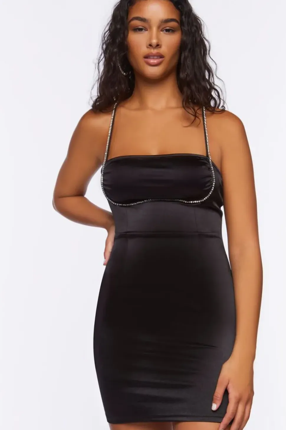 Rhinestone-Trim Mini Slip Dress