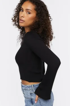 Ribbed Bell-Sleeve Crop Top