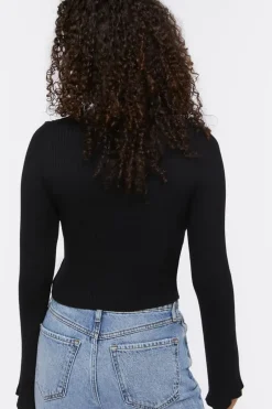 Ribbed Bell-Sleeve Crop Top