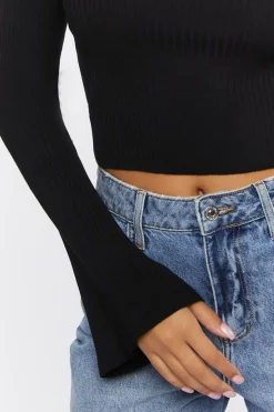 Ribbed Bell-Sleeve Crop Top