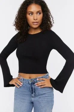 Ribbed Bell-Sleeve Crop Top