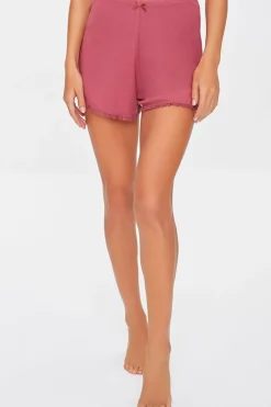 Ribbed Bow Lace Pajama Shorts