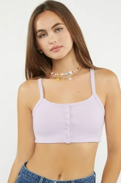 Ribbed Buttoned Cropped Tank Top