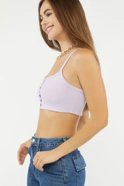Ribbed Buttoned Cropped Tank Top