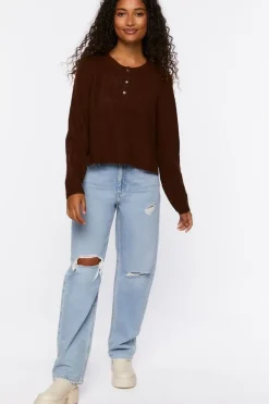Ribbed Button-Front Sweater