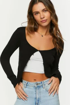 Ribbed Button-Loop Cardigan Sweater