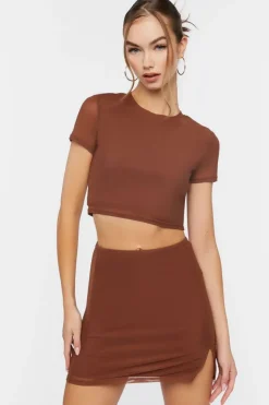 Ribbed Cropped Tee & Mini Skirt Set