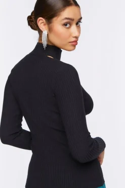 Ribbed Cutout Sweater-Knit Top