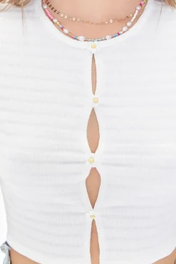 Ribbed Daisy Button-Up Crop Top
