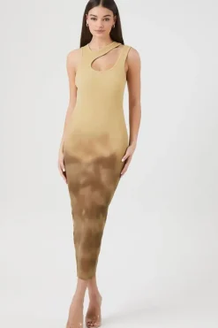 Ribbed Dip-Dye Cutout Midi Dress