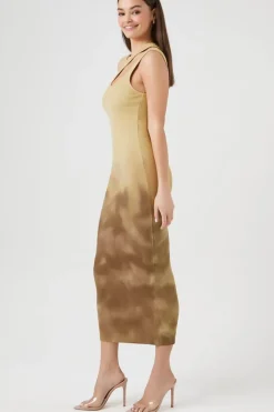 Ribbed Dip-Dye Cutout Midi Dress