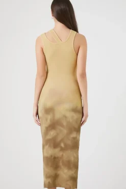 Ribbed Dip-Dye Cutout Midi Dress