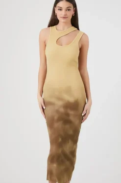 Ribbed Dip-Dye Cutout Midi Dress