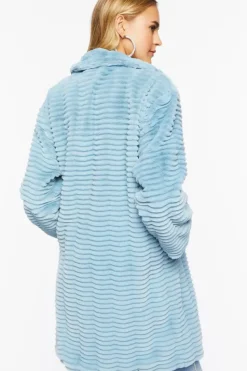 Ribbed Faux Fur Longline Coat
