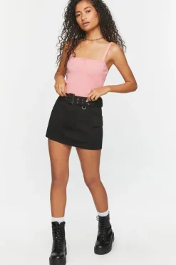 Ribbed Half-Button Cropped Cami