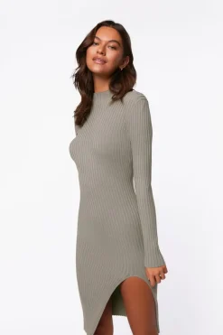 Ribbed Knee-Length Sweater Dress