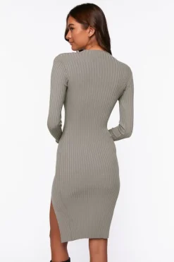 Ribbed Knee-Length Sweater Dress
