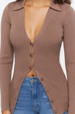 Ribbed Knit Cardigan Sweater