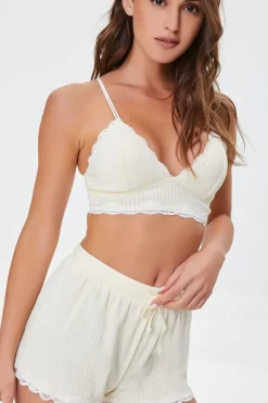 Ribbed Lace-Trim Lounge Shorts