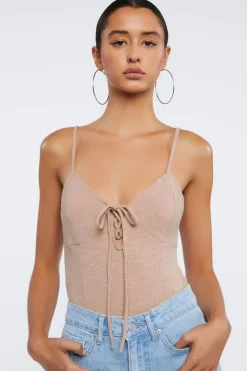Ribbed Lace-Up Cami Bodysuit