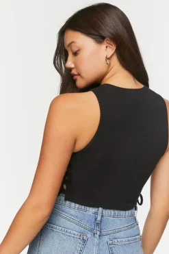 Ribbed Lace-Up Cropped Tank Top