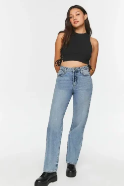 Ribbed Lace-Up Cropped Tank Top
