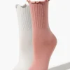 Ribbed Lettuce-Edge Crew Sock Set