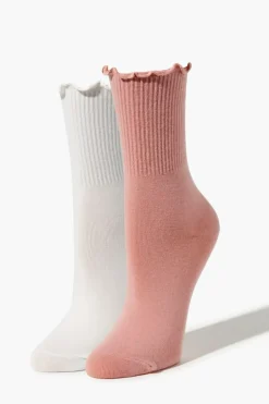 Ribbed Lettuce-Edge Crew Sock Set