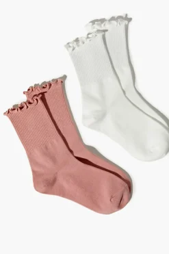 Ribbed Lettuce-Edge Crew Sock Set