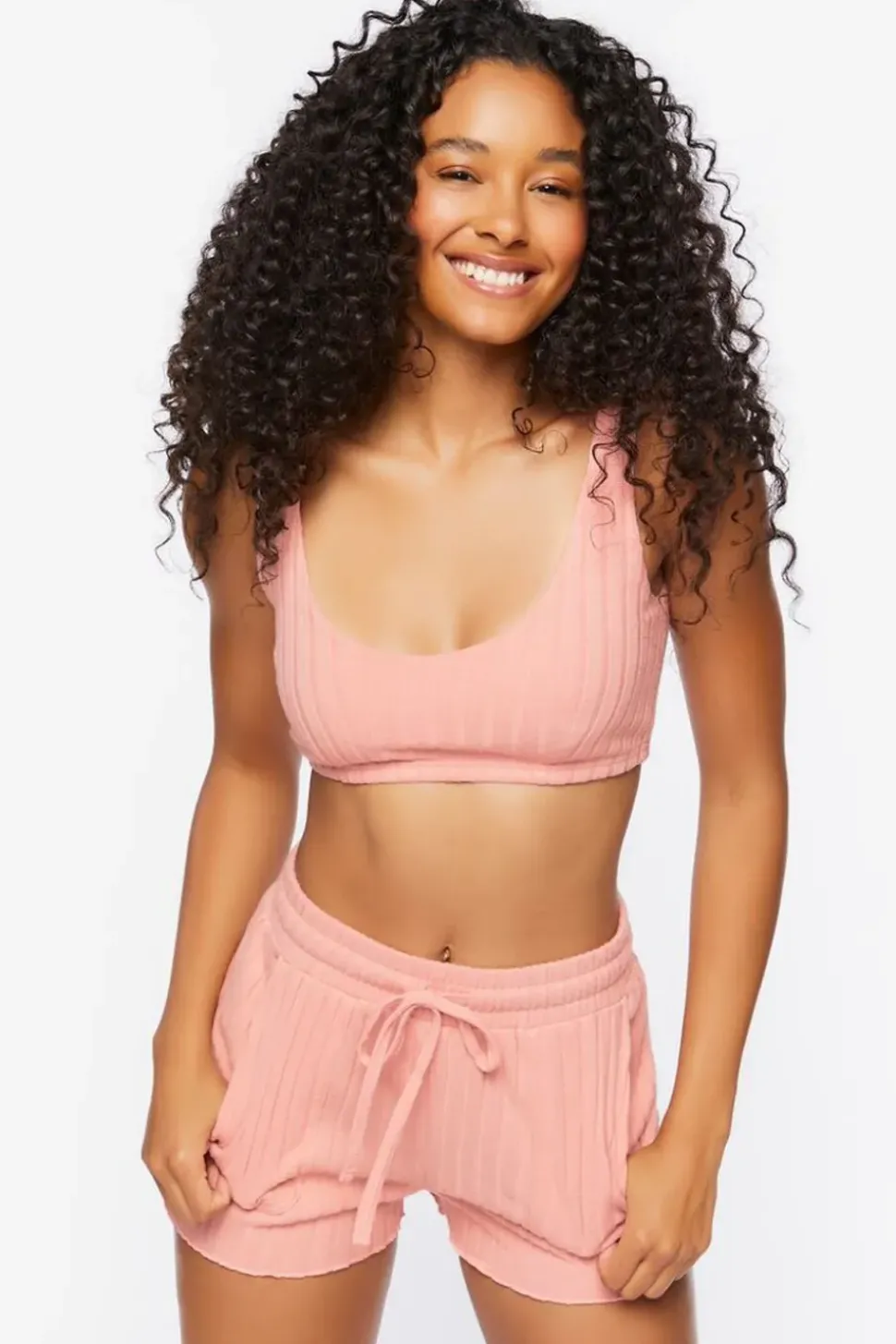 Ribbed Lettuce-Edge Lounge Shorts