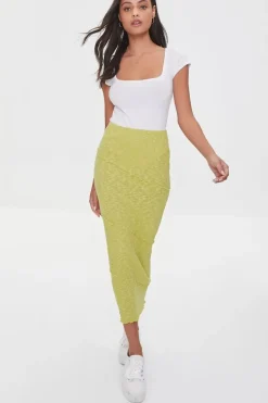 Ribbed Lettuce-Edge Pencil Skirt