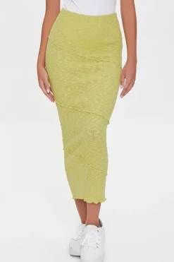 Ribbed Lettuce-Edge Pencil Skirt