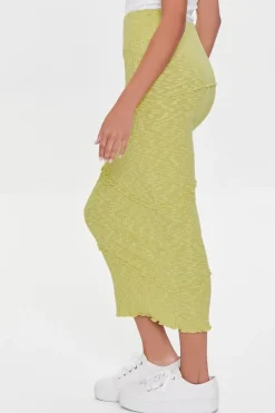 Ribbed Lettuce-Edge Pencil Skirt