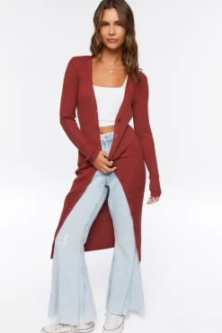 Ribbed Longline Cardigan Sweater