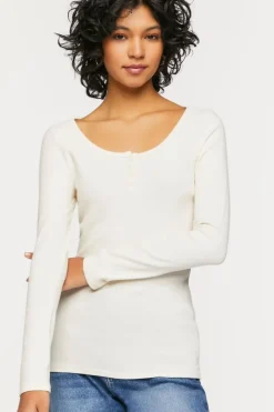 Ribbed Long-Sleeve Henley Tee