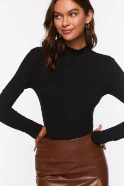 Ribbed Mock Neck Cutout Bodysuit