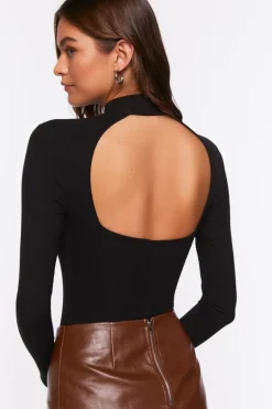 Ribbed Mock Neck Cutout Bodysuit
