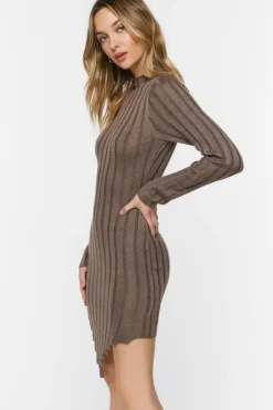 Ribbed Mock Neck V-Hem Mini Dress