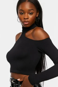Ribbed Open-Shoulder Crop Top