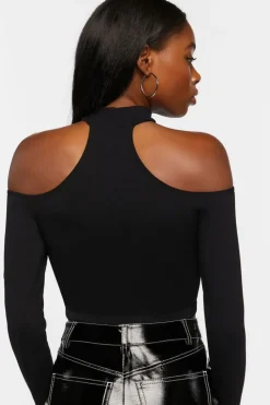 Ribbed Open-Shoulder Crop Top
