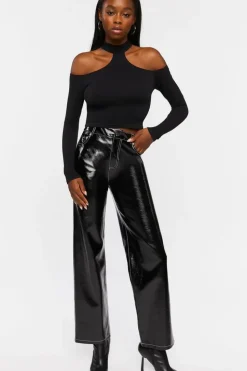 Ribbed Open-Shoulder Crop Top
