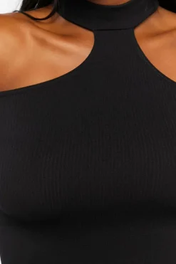 Ribbed Open-Shoulder Crop Top