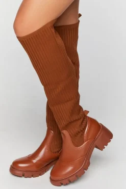 Ribbed Over-The-Knee Lug Boots