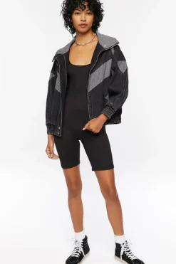 Ribbed-Panel Denim Jacket
