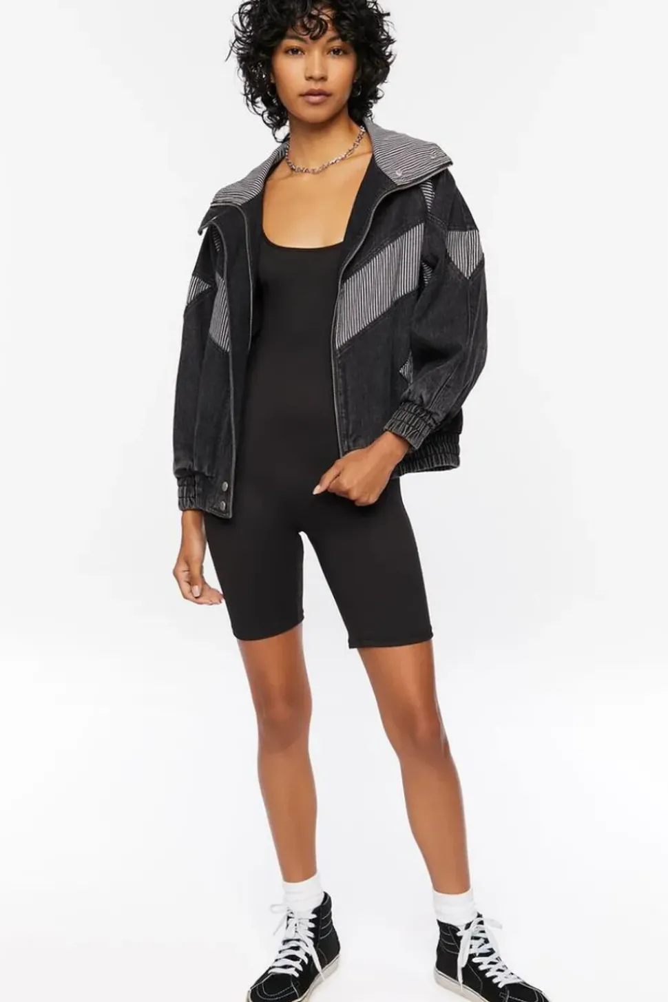 Ribbed-Panel Denim Jacket