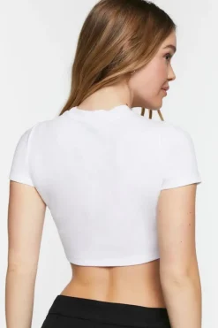Ribbed Rhinestone-Trim Crop Top